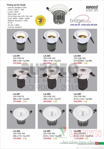 CATALOGUE BẢNG GIÁ ĐÈN TRANG TRÍ EUROTO 2022 (P1)
