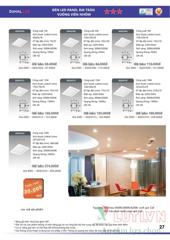 CATALOGUE BẢNG GIÁ ĐÈN LED DUHAL B (THÁNG 4/2021)
