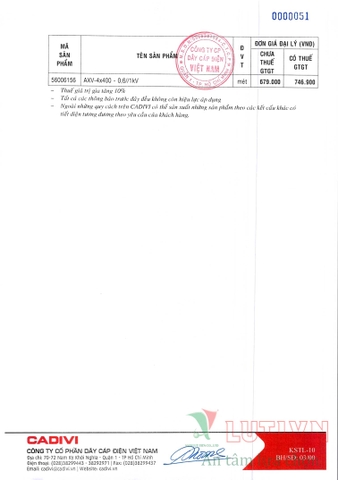 CATALOGUE BẢNG GIÁ DÂY ĐIỆN CADIVI (THÁNG 05/2021)