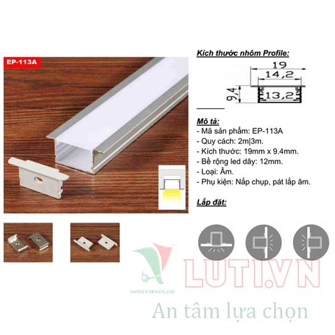 Thanh Profile chiếu sáng nội thất lắp âm EP-113A