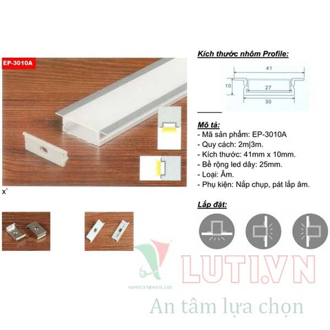 Thanh Profile chiếu sáng nội thất lắp âm EP-3010A