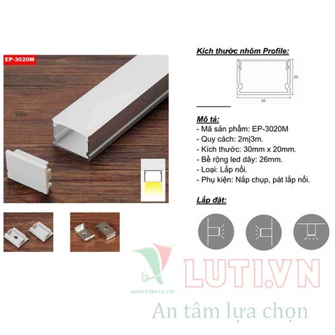 Thanh Profile chiếu sáng nội thất lắp nổi EP-3020M