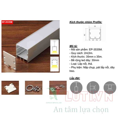Thanh Profile chiếu sáng nội thất lắp nổi EP-3535M