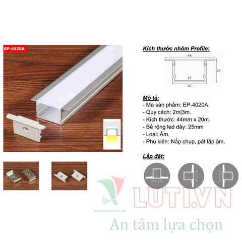 Thanh Profile chiếu sáng nội thất lắp âm EP-4020A