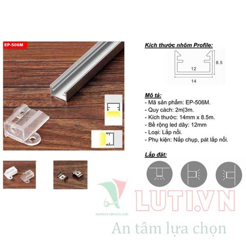 Thanh Profile chiếu sáng nội thất lắp nổi EP-506M