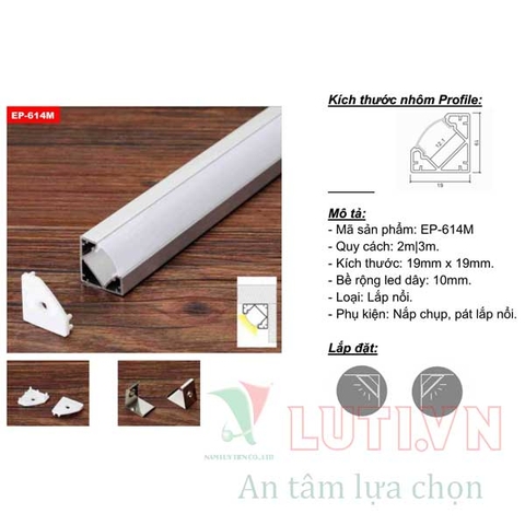 Thanh Profile chiếu sáng nội thất lắp góc EP-614M