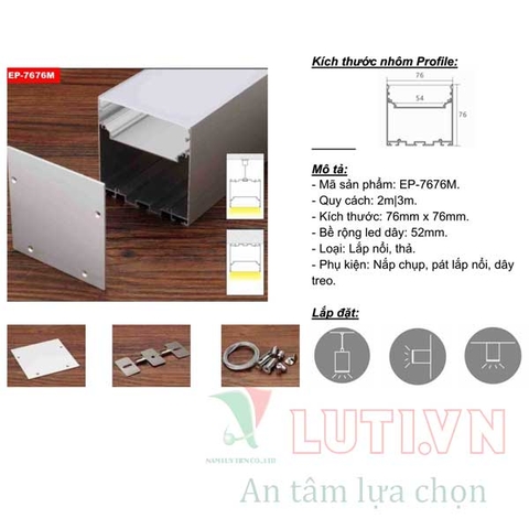 Thanh Profile chiếu sáng nội thất lắp nổi EP-7676M