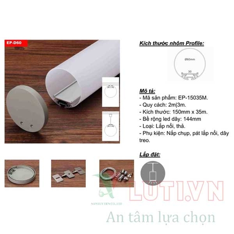 Thanh Profile chiếu sáng nội thất thả tròn EP-D60