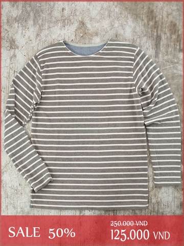 Áo Thun Nam tay Dài NAVY Organic Cotton Stripe With Boat Neck T-shirt - SIZE M