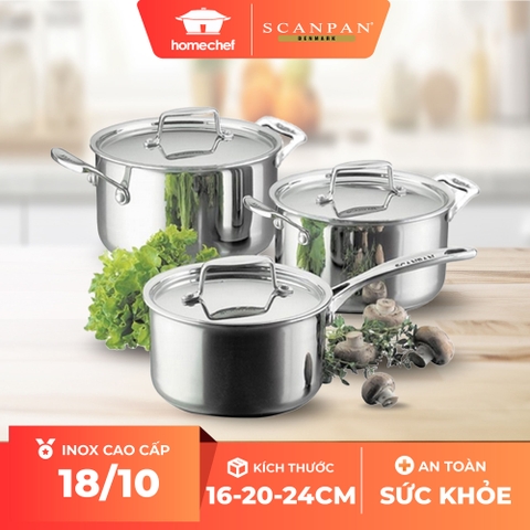 Bộ nồi inox 3 chi tiết Scanpan Fusion5 size 16-20-24cm 74000300