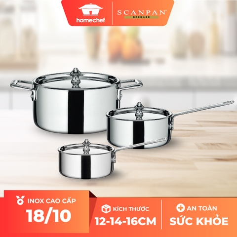 Bộ nồi inox 3 chi tiết Scanpan Maitre D size 12-14-16cm BM121416