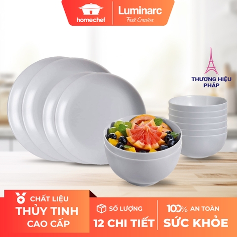 Bộ bát đĩa (tô, chén, dĩa) Luminarc thủy tinh màu Granit 12 chi tiết DW12C