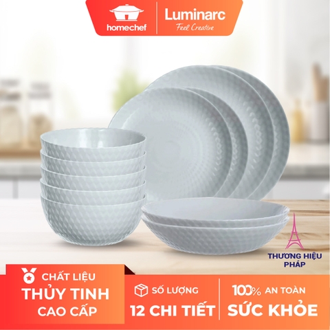 Bộ bát đĩa (tô, chén, dĩa) Luminarc Pampille thủy tinh 12 chi tiết PG12A