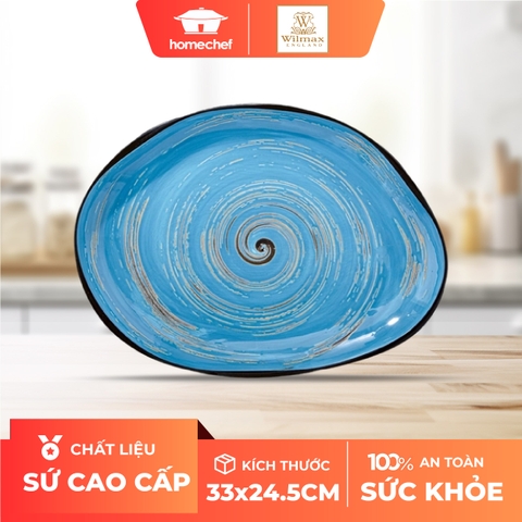Đĩa sứ hình đá Wilmax 33x24.5cm màu xanh dương - WL-669642 / A