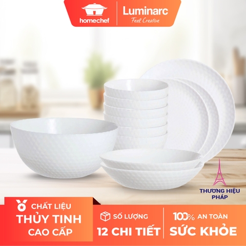 Bộ bát đĩa (tô, chén, dĩa) Luminarc Pampille thủy tinh 12 chi tiết PP12A