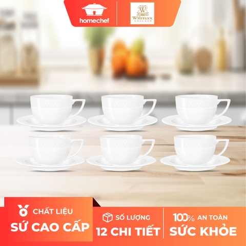 Bộ 6 tách trà kèm đĩa lót bằng sứ Wilmax - WL-880105-JV / 6C
