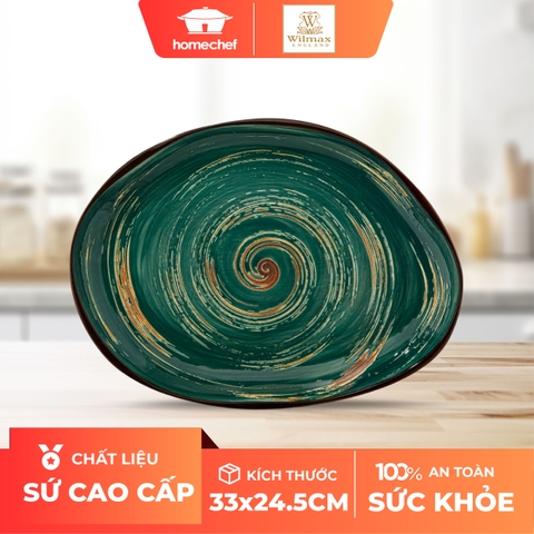 Đĩa sứ hình đá Wilmax 33x24.5cm màu xanh lá cây - WL-669542 / A