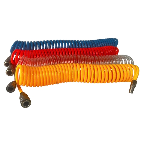 Ống dây khí xoắn PU phi 8 dài 3m, 6m, 9m, 12m, 15m ống dây xoắn phi 8, ống dây khí phi 8 màu trắng trong