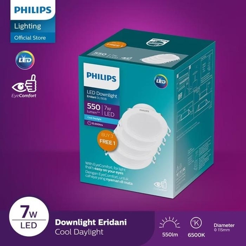 Đèn Led Âm Trần Philips Eridani DL190B LED6 D100 7W WH SNI Khoét lỗ 100 mm