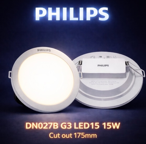 Đèn LED Âm Trần Philips DN027B G3 LED15 15W 220-240V D175 RD khoét lỗ 175 mm