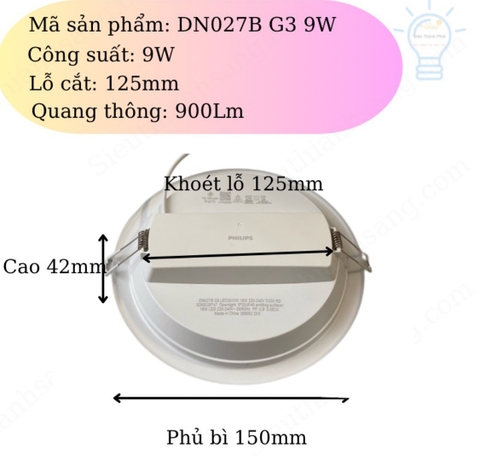 Đèn LED Âm Trần Philips DN027B G3 LED9 9W 220-240V D125 RD khoét lỗ 125 mm