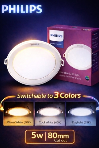 Đèn LED Âm Trần Philips Meson SSW 080 5W WH Recessed Khoét lỗ 80 mm