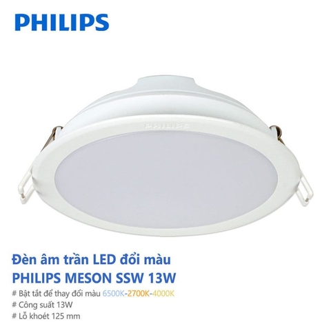 Đèn LED Âm Trần Philips Meson SSW 125 13W WH Recessed Khoét lỗ 125 mm