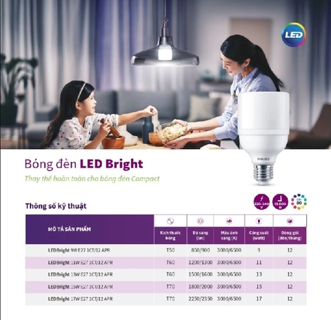 Đèn LED Bulb Philips LEDBright 11W E27 230V 1CT/12 APR