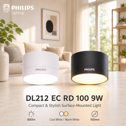 Đèn LED Ốp Trần Philips DL212 EC RD 100 9W W/B HV 03 Đường kính 100 mm