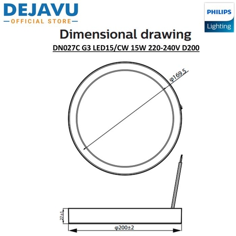 Đèn Led Ốp Trần Philips DN027C G3 LED15 15W 220-240V D200 Đường kính 200 mm