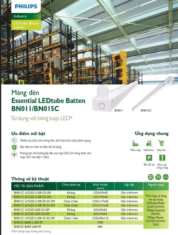 Máng Đèn LED Tuýp Philips BN015C BARE L1200 RT