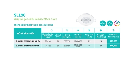 Đèn Spotlight Philips SL190 RD 070 MB 5.5W WH GM