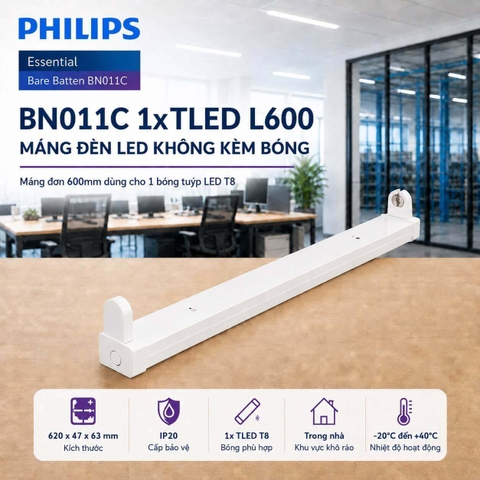 Máng Đèn LED Tuýp Philips BN011C 1xTLED L600 G2 GM