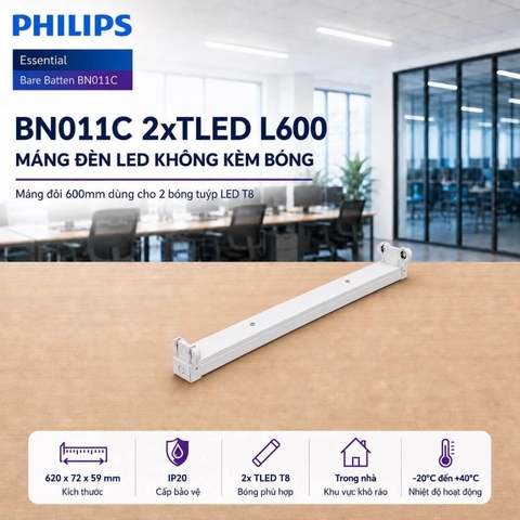 Máng Đèn LED Tuýp Philips BN011C 2xTLED L600 G2 GM