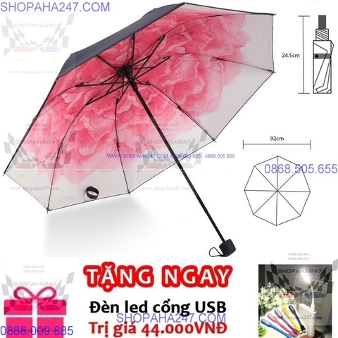 ô che mưa mưa nắng chống tia uv sen nở (tặng đèn led usb)