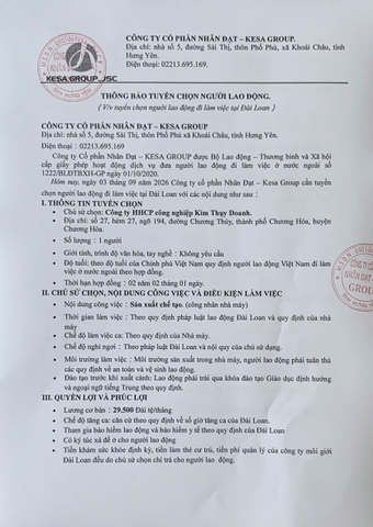 Công ty HHCP công nghiệp Kim Thụy Doanh 03/09/2026