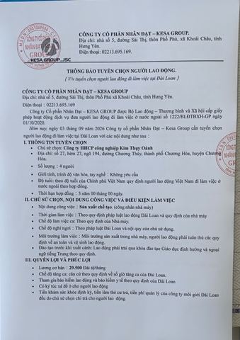 Công ty HHCP công nghiệp Kim Thụy Oánh 03/09/2026