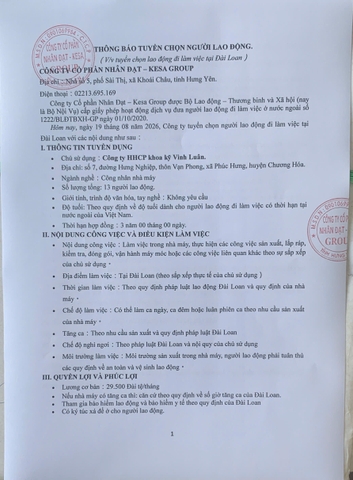 Công ty HHCP khoa kỹ Vinh Luân 19/8/2026