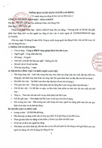 Cty HHCP công nghiệp Bách Hòa Đài Loan 18/5/2026