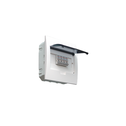 TỦ ĐIỆN NHỰA ÂM TƯỜNG 8 MODULE SINO E4FC 4/8S ĐẾ SẮT NẮP CHE TRẮNG