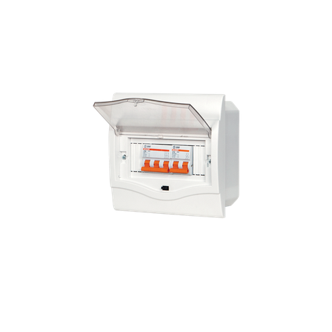 TỦ ĐIỆN NHỰA ÂM TƯỜNG 8 MODULE SINO V4FC 5/8LA ĐẾ NHỰA NẮP CHE KHÓI