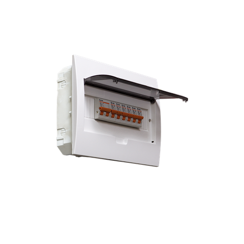 TỦ ĐIỆN NHỰA ÂM TƯỜNG 12 MODULE SINO E4FC 8/12S ĐẾ SẮT NẮP CHE TRẮNG