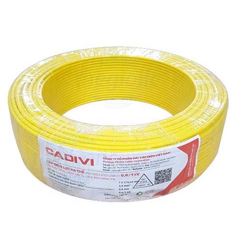 DÂY ĐIỆN ĐƠN CADIVI CV-1.5 1.5MM² MÀU VÀNG