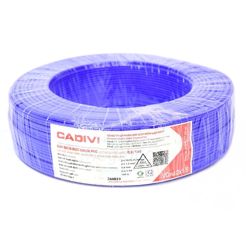 DÂY ĐIỆN ĐÔI CADIVI VCMD 2X1.5MM² MÀU XANH DƯƠNG