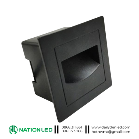 ĐÈN CHÂN CẦU THANG, ÂM TƯỜNG, VUÔNG, VỎ ĐEN, 5W -220V-IP65-3000K