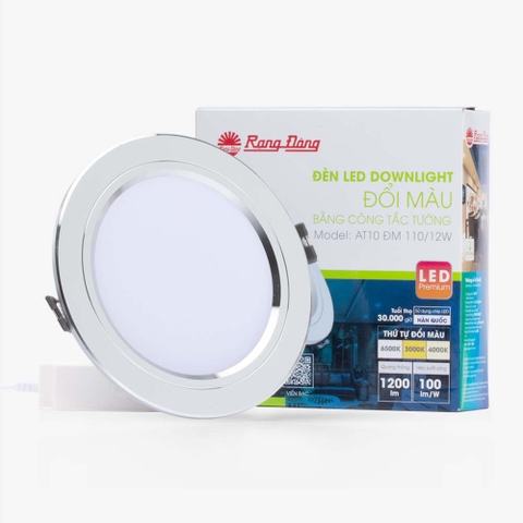 ĐÈN LED ÂM TRẦN DOWNLIGHT ĐỔI MÀU AT10 VIỀN BẠC 110/12W