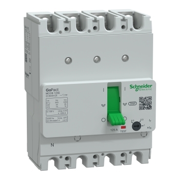 CẦU DAO TỰ ĐỘNG SCHNEIDER GOPACT 125E – MCCB 4P, 15KA @415V, CHỈNH ĐỊNH 0.8–1xIn