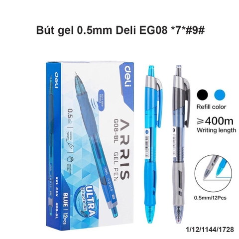 Bút gel 0.5mm DELI EG08-BK - Đen - Hộp 12