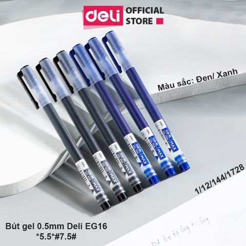 Bút gel 0.5mm màu đen - bản ST DELI CG16-BL - Xanh