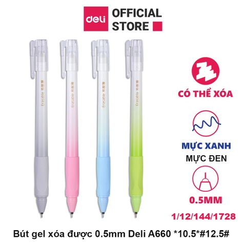 Bút gel xóa 0.5mm màu đen DELI A660 - Xanh dương